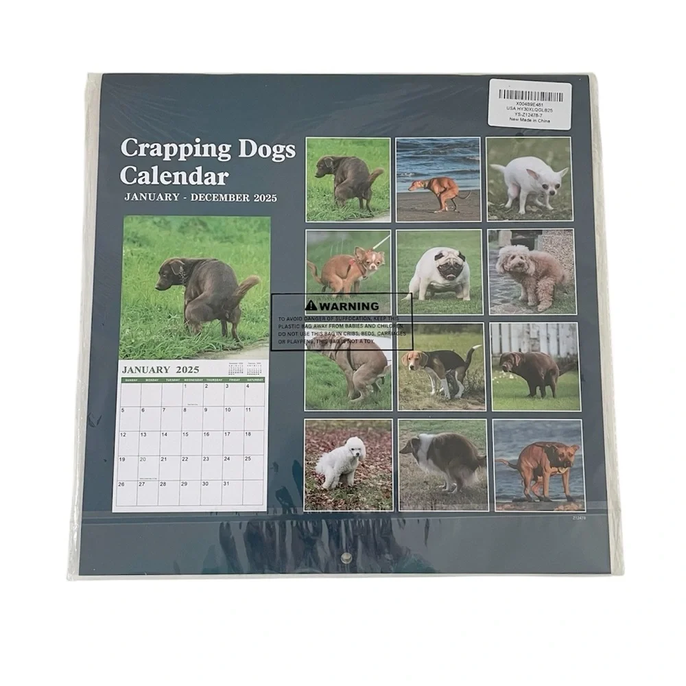 Crapping Dogs 2025 Large Monthly Calendar Humorous Gag Gift